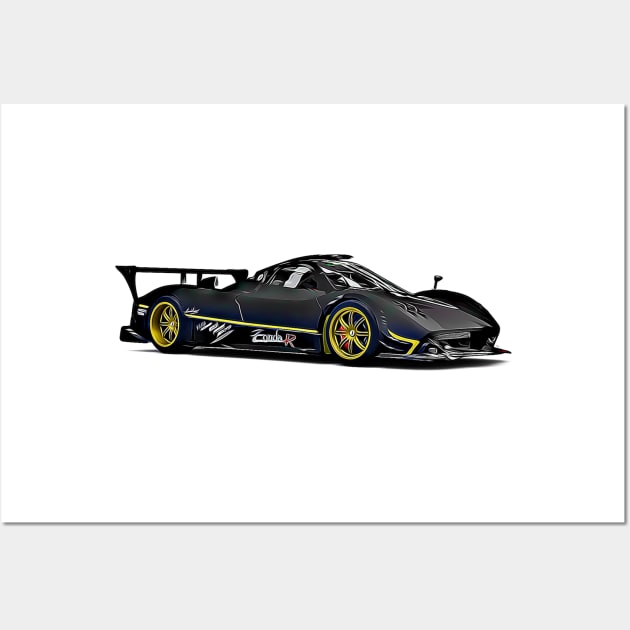 Pagani Zonda R Supercar Racing Cartoon Black Wall Art by Auto-Prints